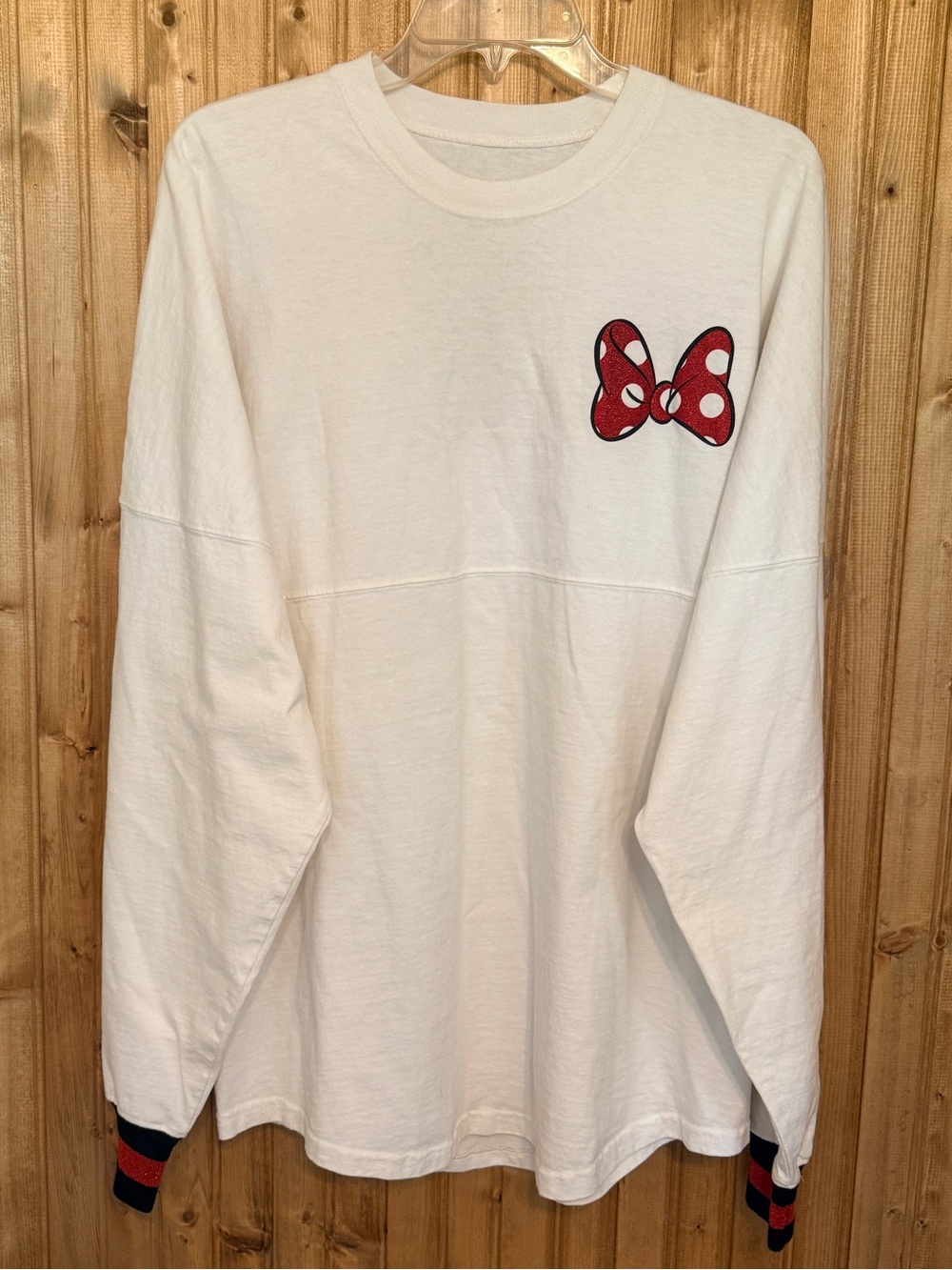 Disney White Long-Sleeve Tee with Red Polka Dot Bow Large